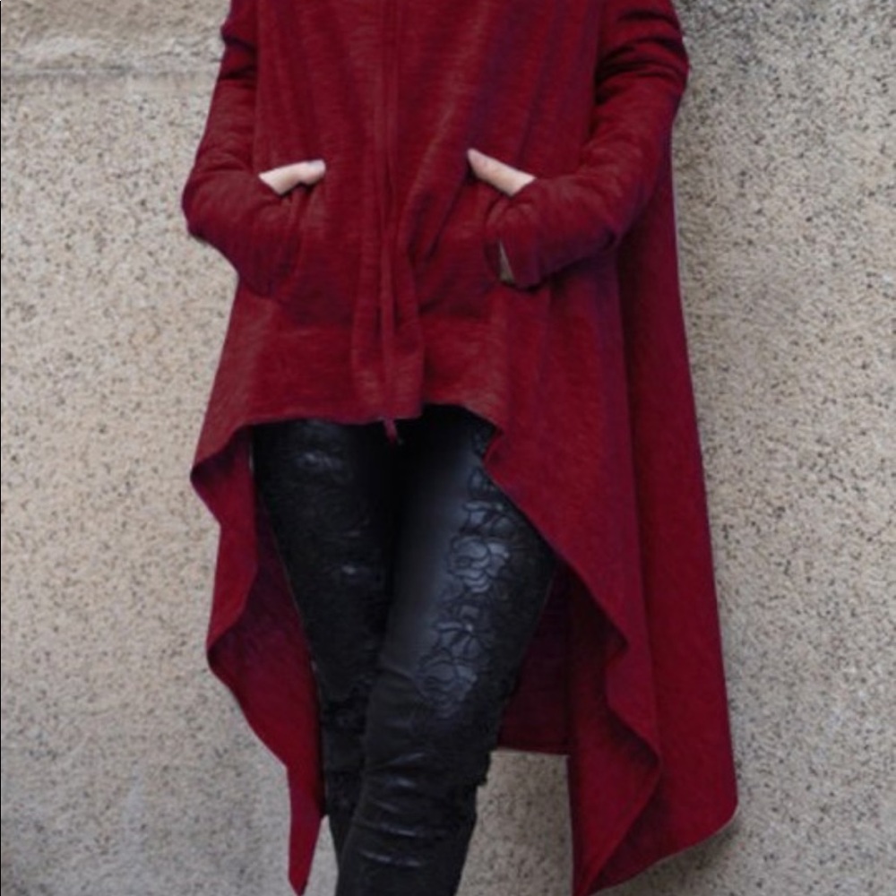 Drawstring hoodie high low hem. - Picture 1 of 11